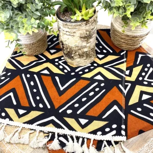 Handmade, Coffee Table Runner, Orange Bologan, Wax Print