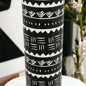 Frosted Black & White Bogolan, Mouth-Blown Glass Vase